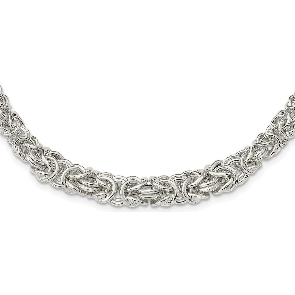 Sterling Silver Polished Byzantine Graduated Link Necklace - 17" Length by Lumare Gioia