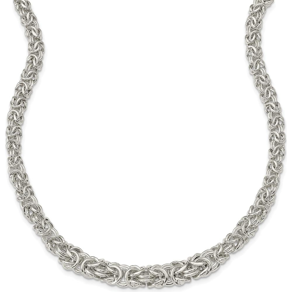 Sterling Silver Polished Byzantine Graduated Link Necklace - 17" Length by Lumare Gioia