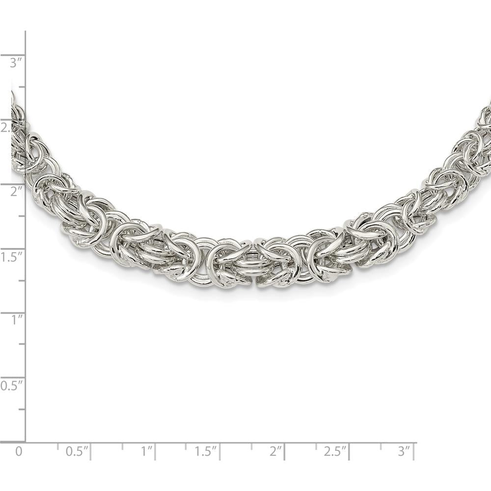 Sterling Silver Polished Byzantine Graduated Link Necklace - 17" Length by Lumare Gioia