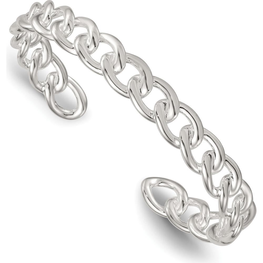 Sterling Silver Polished Curb Link Cuff Bangle - 8.4mm Width by Lumare Gioia