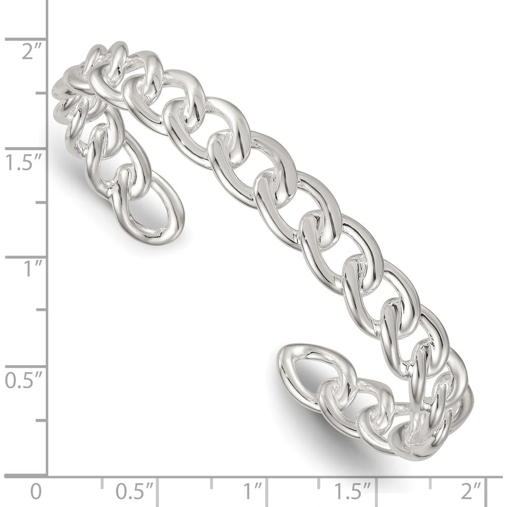 Sterling Silver Polished Curb Link Cuff Bangle - 8.4mm Width by Lumare Gioia