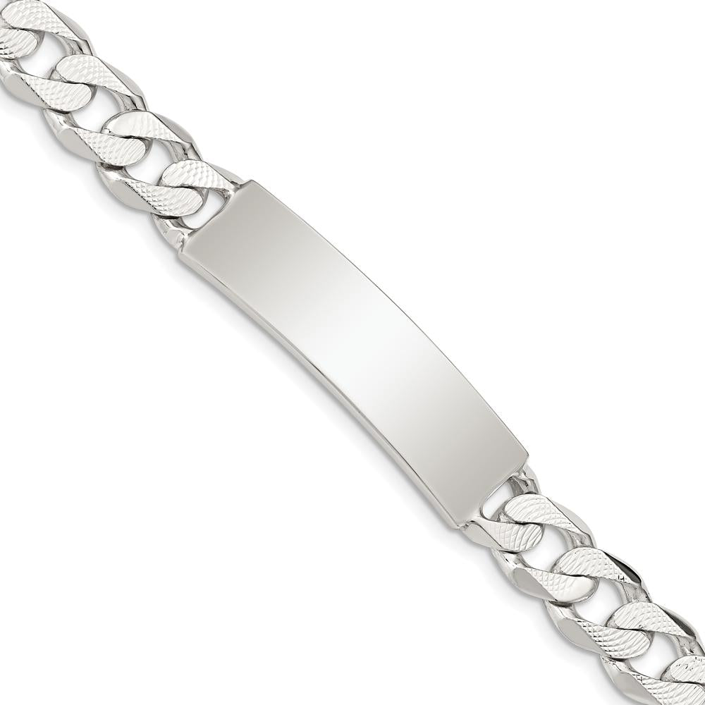 Sterling Silver Polished Curb Link ID Bracelet - 8 Inches, Engravable ID Plate by Lumare Gioia