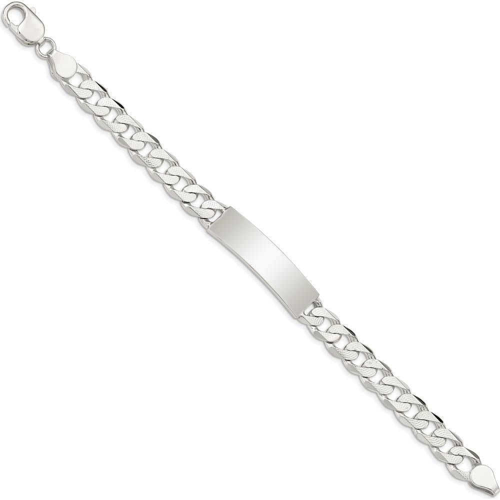 Sterling Silver Polished Curb Link ID Bracelet - 8 Inches, Engravable ID Plate by Lumare Gioia