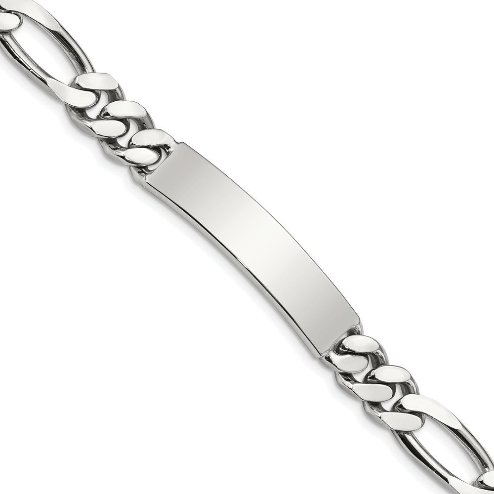 Sterling Silver Polished Engravable Figaro Link ID Bracelet - 8.5 Inches Length, 8mm Width by Lumare Gioia