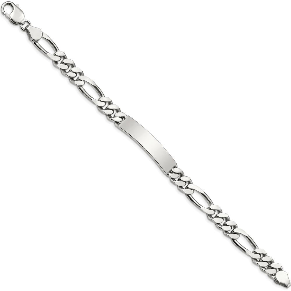Sterling Silver Polished Engravable Figaro Link ID Bracelet - 8.5 Inches Length, 8mm Width by Lumare Gioia