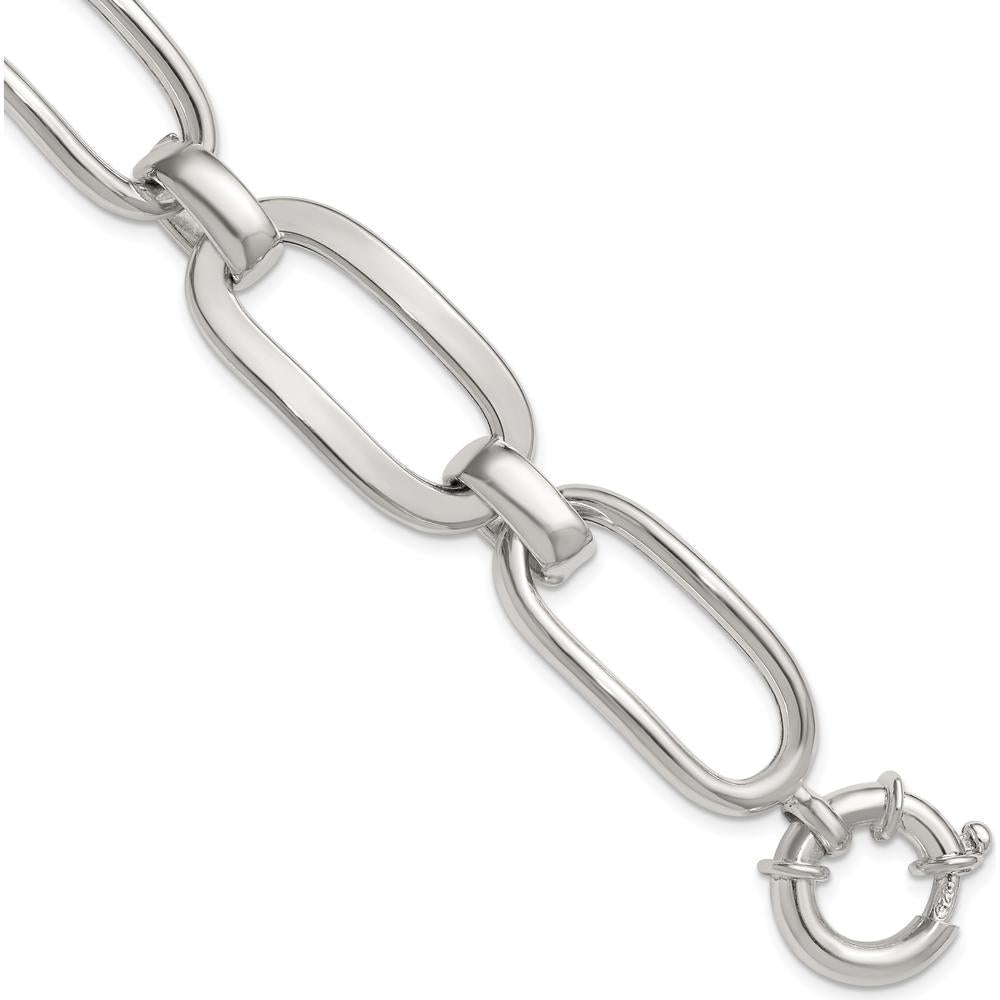 Sterling Silver Polished Long Oval and Round Link 7.5" Bracelet by Lumare Gioia