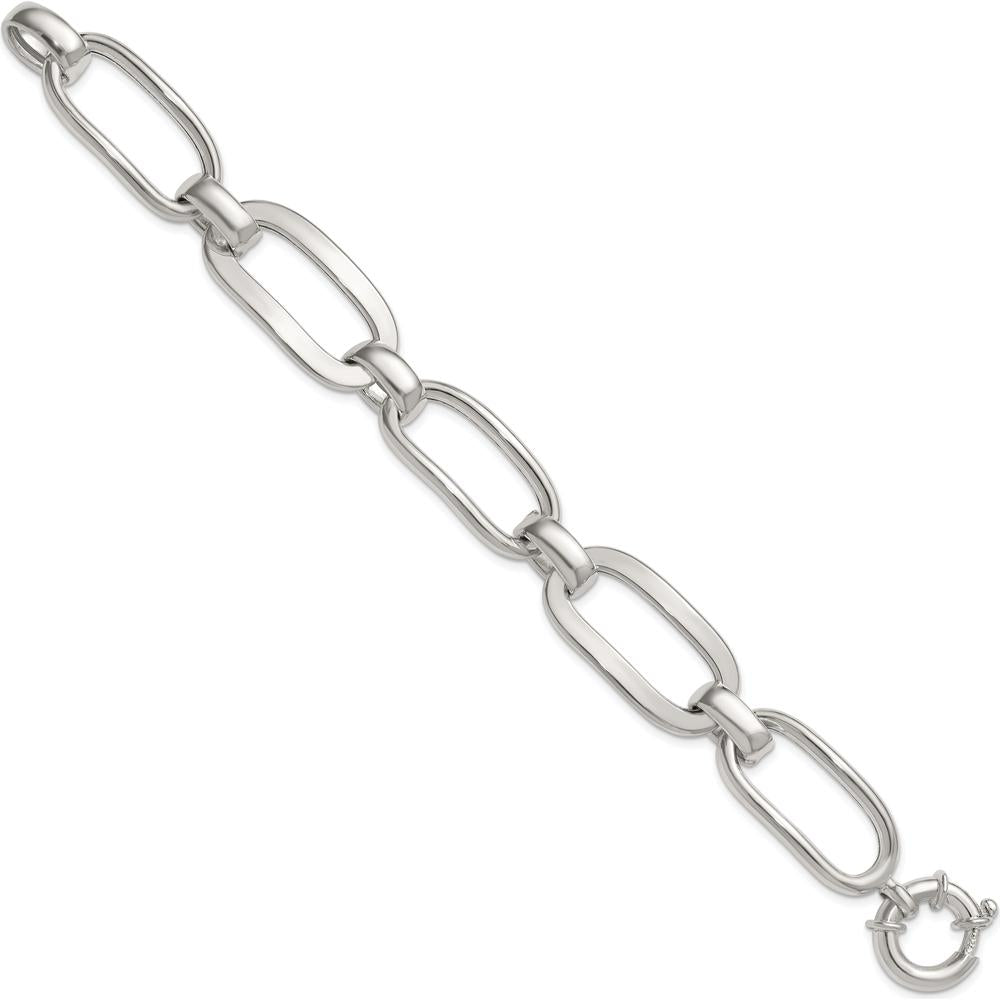 Sterling Silver Polished Long Oval and Round Link 7.5" Bracelet by Lumare Gioia