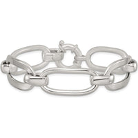 Sterling Silver Polished Long Oval and Round Link 7.5" Bracelet by Lumare Gioia