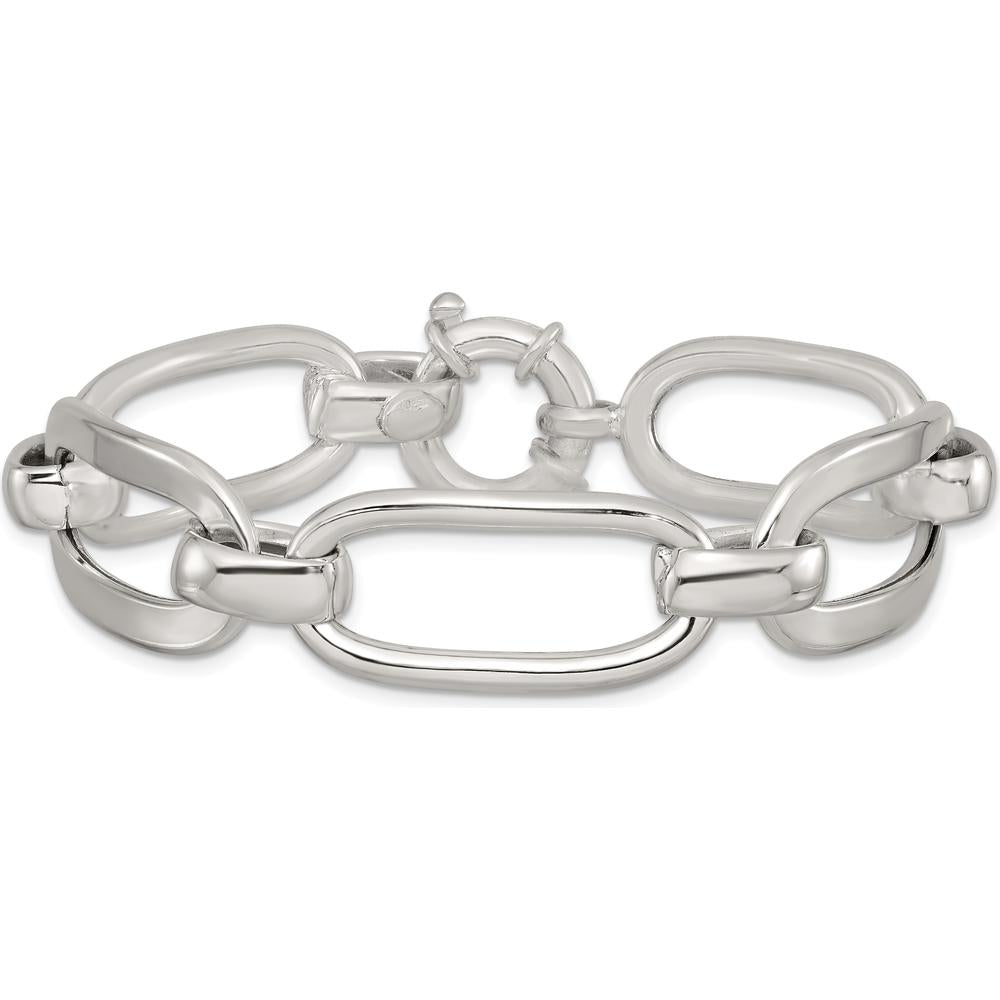 Sterling Silver Polished Long Oval and Round Link 7.5" Bracelet by Lumare Gioia