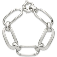 Sterling Silver Polished Long Oval and Round Link 7.5" Bracelet by Lumare Gioia