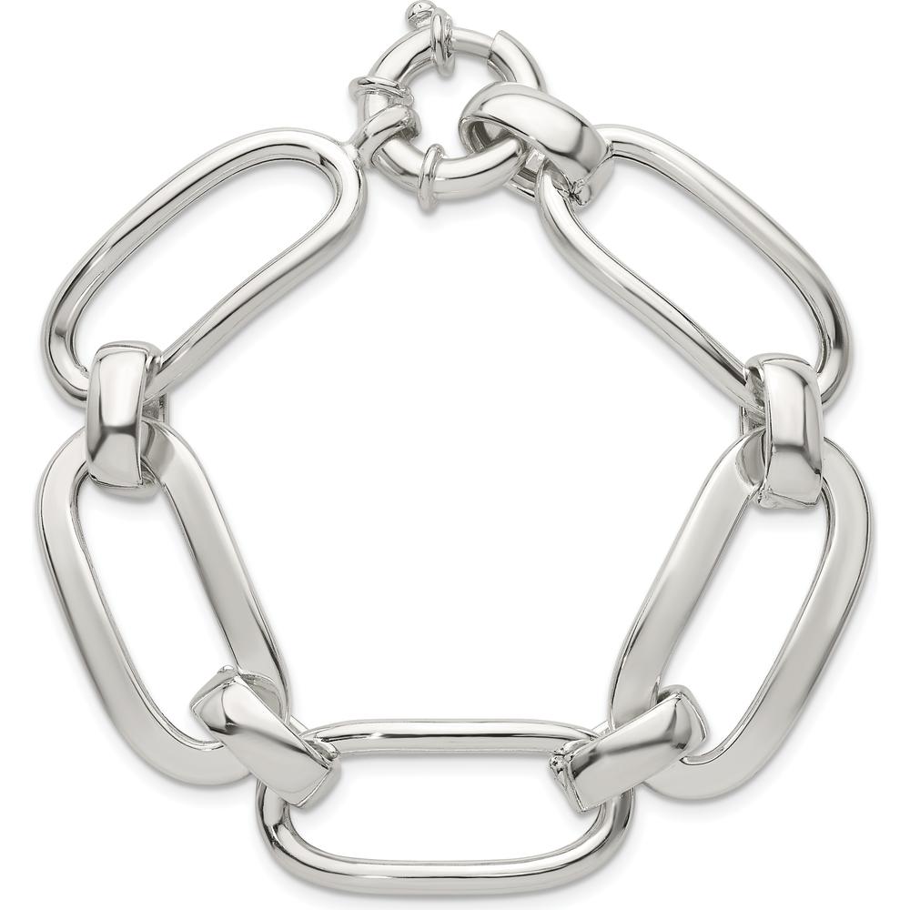 Sterling Silver Polished Long Oval and Round Link 7.5" Bracelet by Lumare Gioia