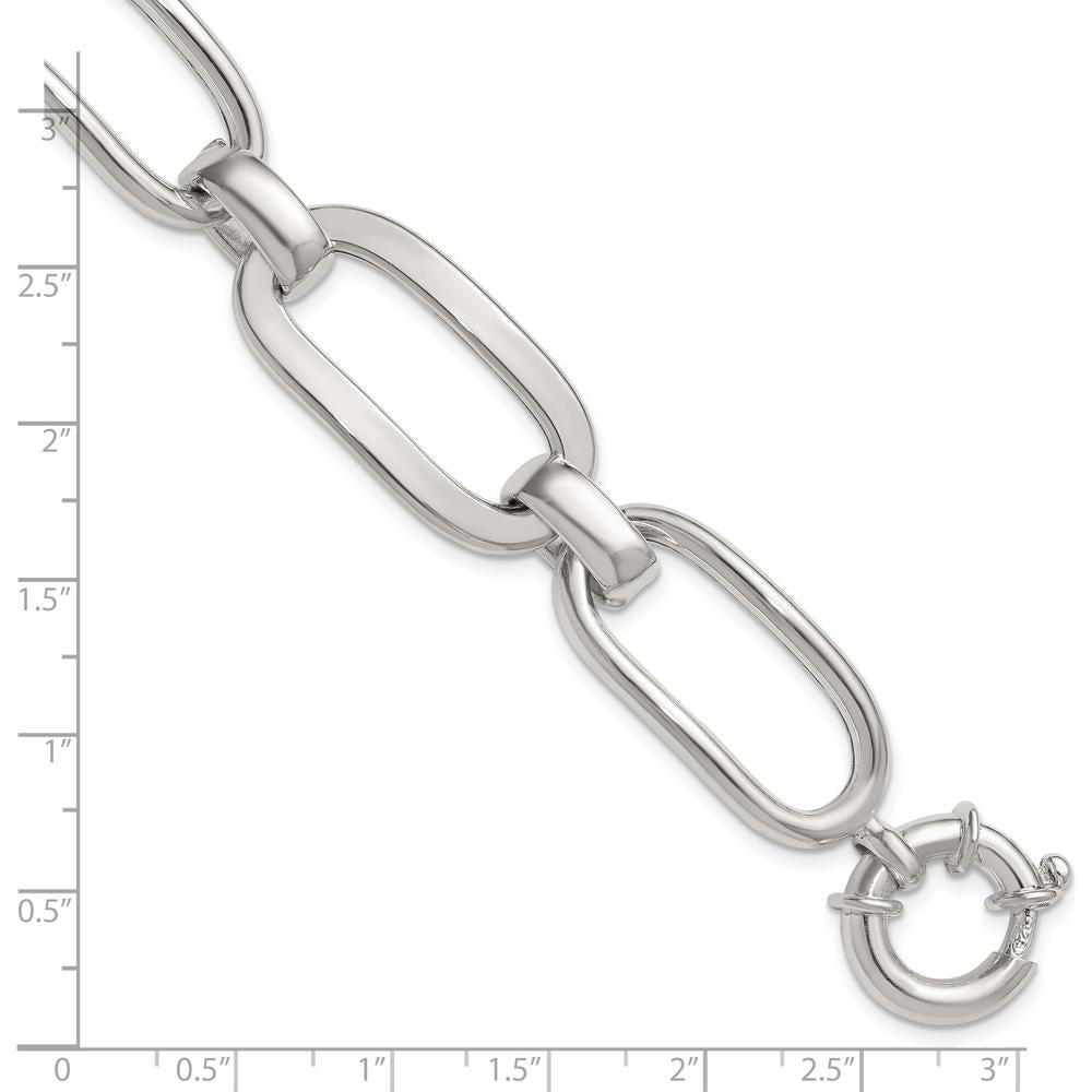Sterling Silver Polished Long Oval and Round Link 7.5" Bracelet by Lumare Gioia