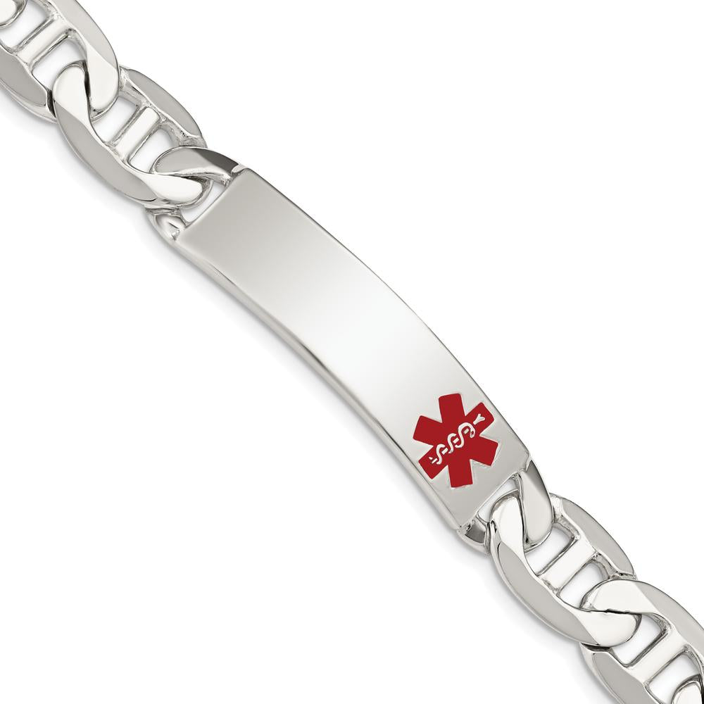 Sterling Silver Polished Medical Anchor Link ID Bracelet with Red Enamel Medical Symbol by Lumare Gioia