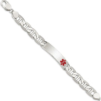 Sterling Silver Polished Medical Anchor Link ID Bracelet with Red Enamel Medical Symbol by Lumare Gioia