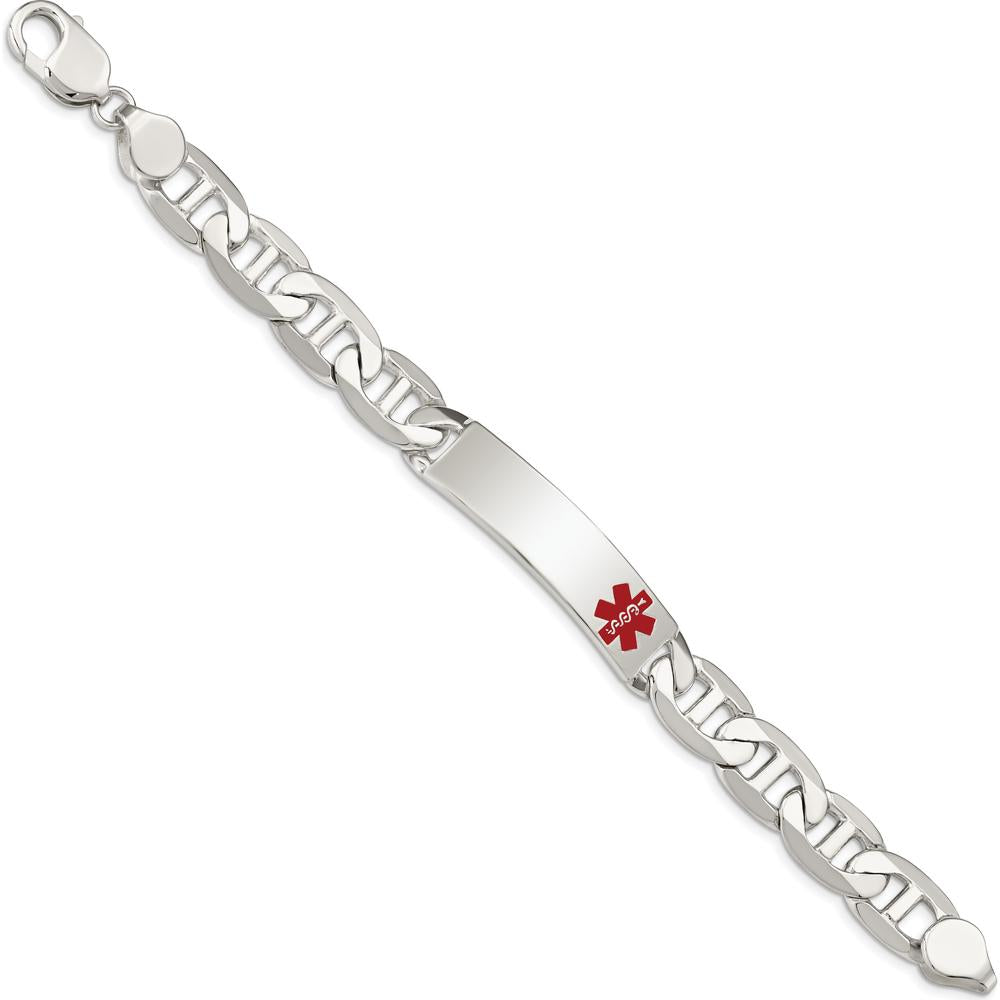 Sterling Silver Polished Medical Anchor Link ID Bracelet with Red Enamel Medical Symbol by Lumare Gioia