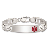 Sterling Silver Polished Medical Anchor Link ID Bracelet with Red Enamel Medical Symbol by Lumare Gioia