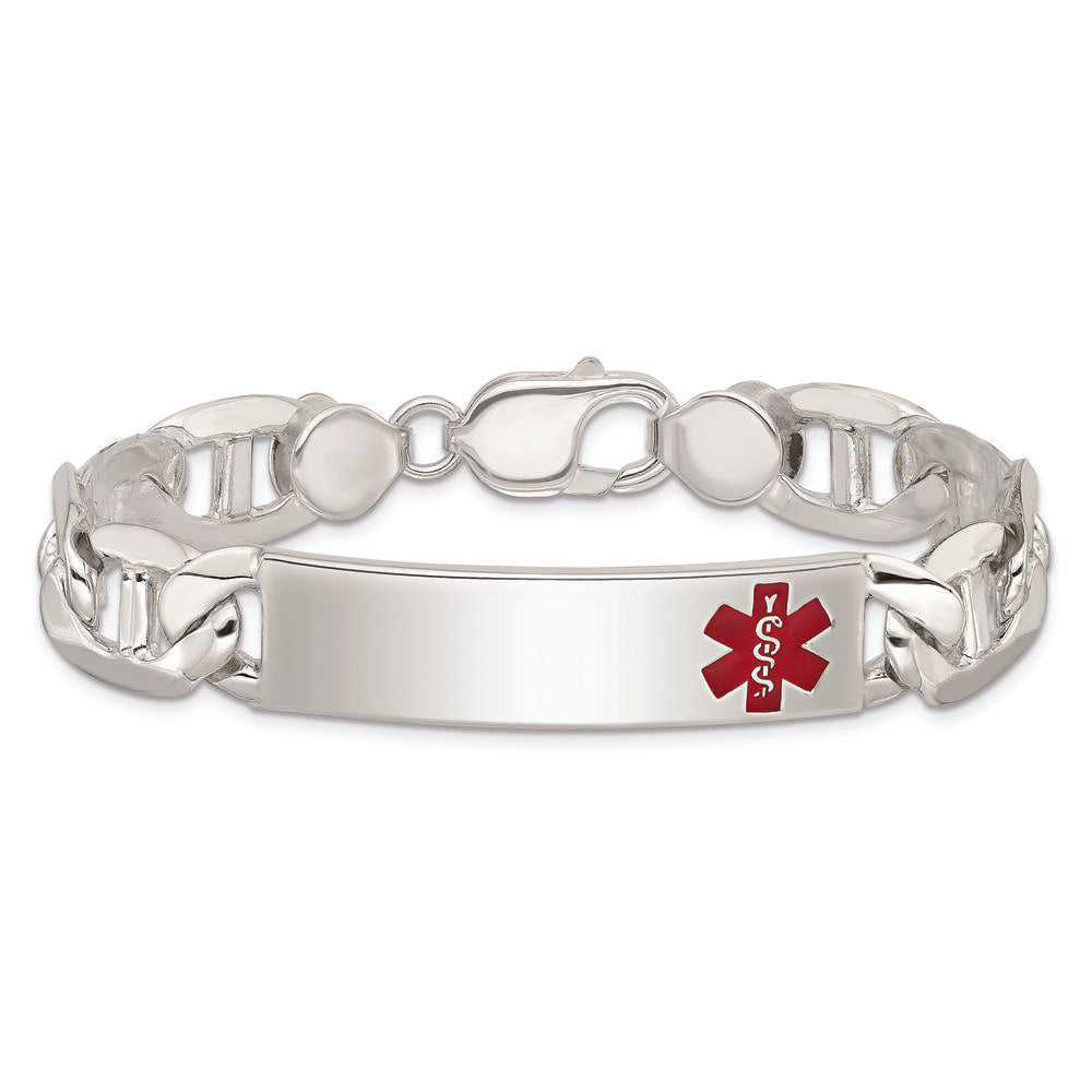 Sterling Silver Polished Medical Anchor Link ID Bracelet with Red Enamel Medical Symbol by Lumare Gioia