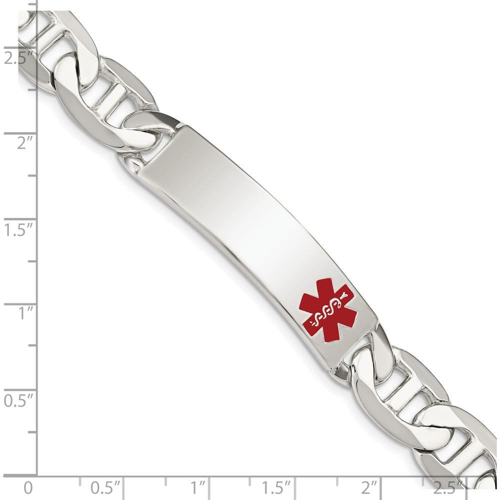 Sterling Silver Polished Medical Anchor Link ID Bracelet with Red Enamel Medical Symbol by Lumare Gioia