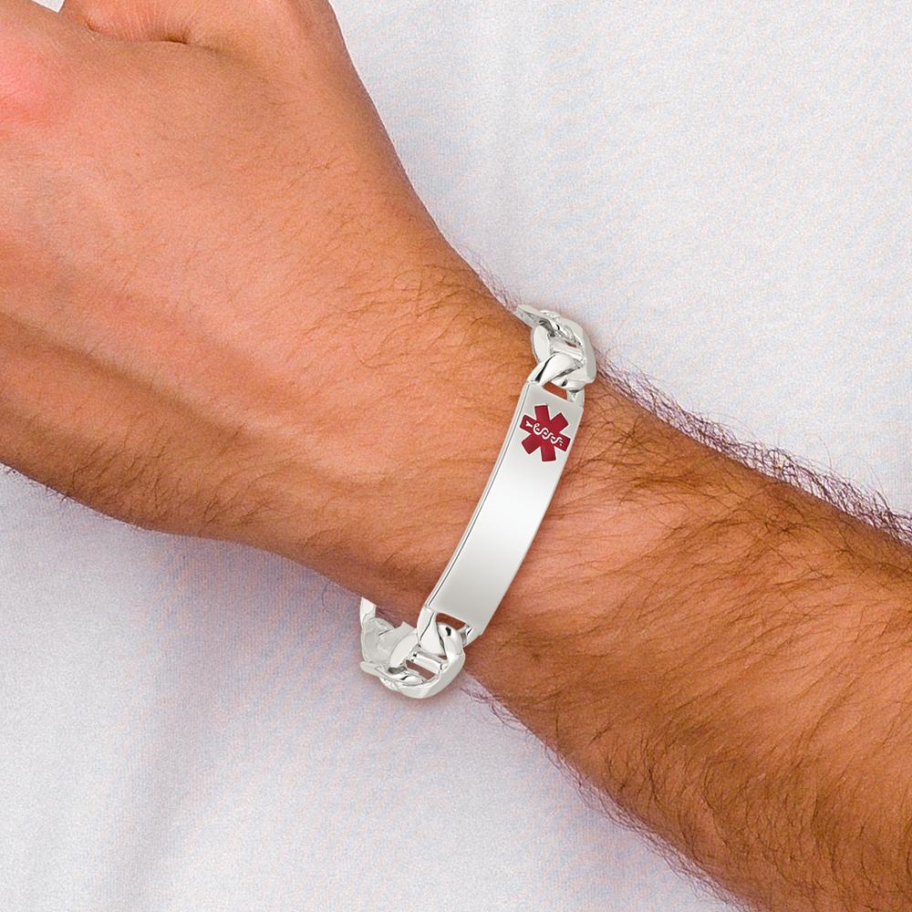 Sterling Silver Polished Medical Anchor Link ID Bracelet with Red Enamel Medical Symbol by Lumare Gioia