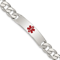 Sterling Silver Polished Medical Curb Link ID Bracelet with Red Enamel Medical Emblem - 8.5" Length by Lumare Gioia