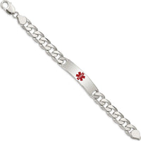 Sterling Silver Polished Medical Curb Link ID Bracelet with Red Enamel Medical Emblem - 8.5" Length by Lumare Gioia
