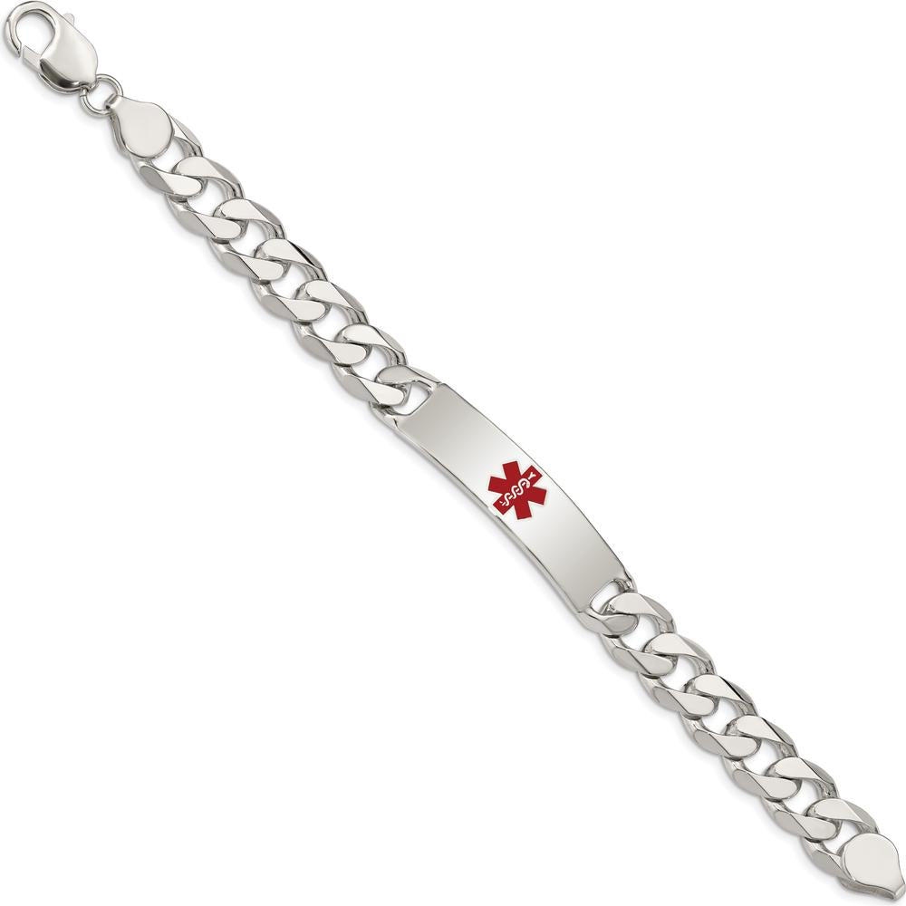 Sterling Silver Polished Medical Curb Link ID Bracelet with Red Enamel Medical Emblem - 8.5" Length by Lumare Gioia