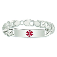 Sterling Silver Polished Medical Curb Link ID Bracelet with Red Enamel Medical Emblem - 8.5" Length by Lumare Gioia