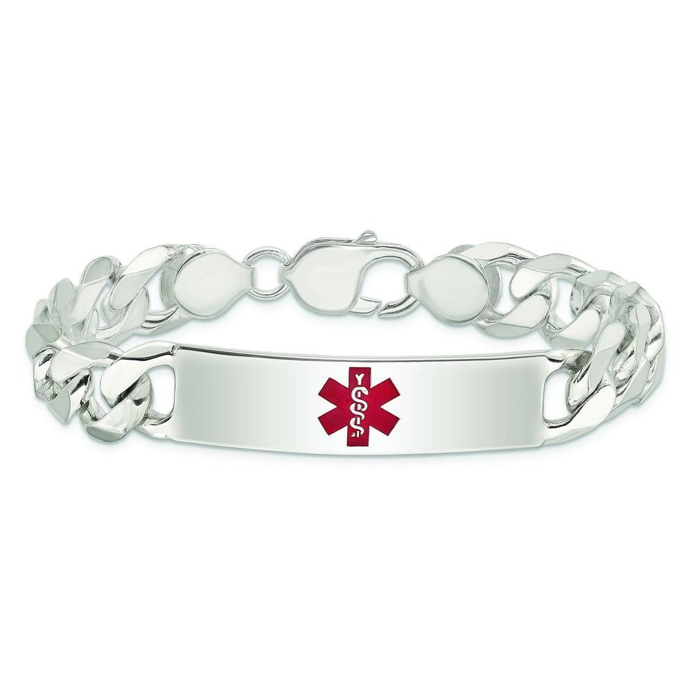 Sterling Silver Polished Medical Curb Link ID Bracelet with Red Enamel Medical Emblem - 8.5" Length by Lumare Gioia