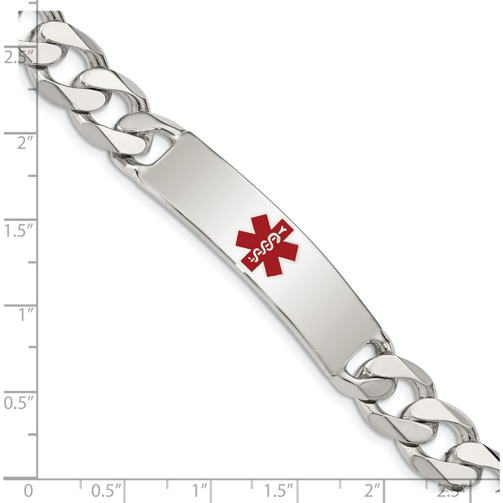 Sterling Silver Polished Medical Curb Link ID Bracelet with Red Enamel Medical Emblem - 8.5" Length by Lumare Gioia
