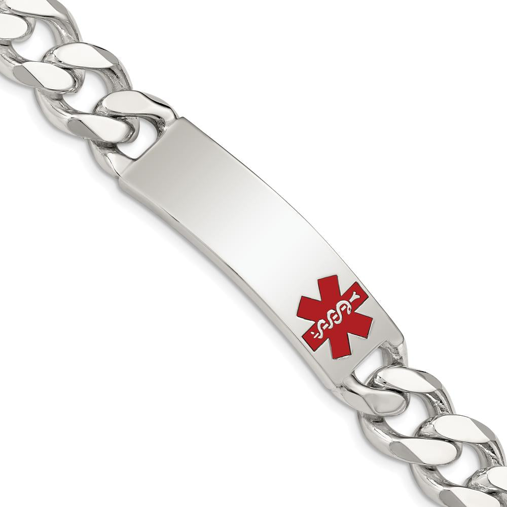 Sterling Silver Polished Medical Curb Link ID Bracelet with Red Enamel Medical Symbol - 8.5" by Lumare Gioia