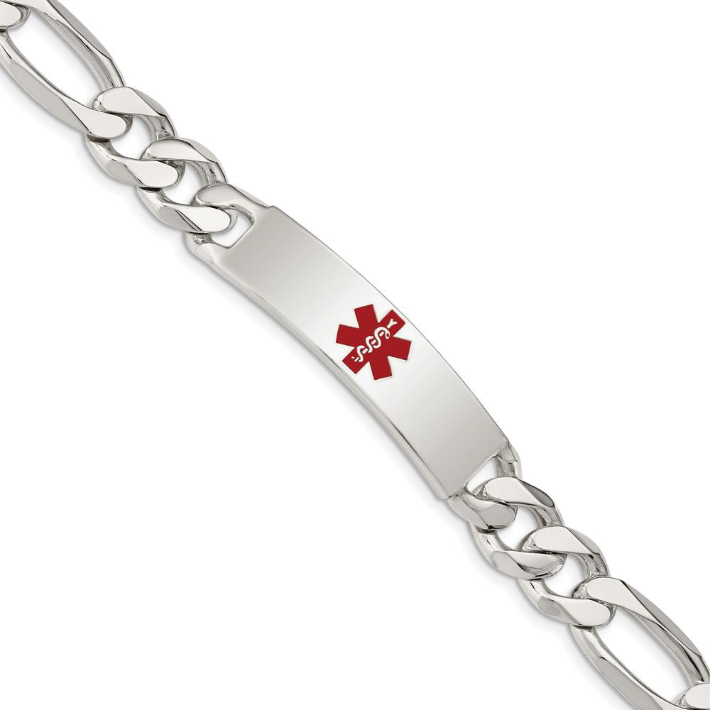 Sterling Silver Polished Medical Figaro Anchor Link ID Bracelet with Red Enamel Medical Emblem - 8.5" by Lumare Gioia
