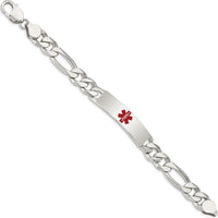 Sterling Silver Polished Medical Figaro Anchor Link ID Bracelet with Red Enamel Medical Emblem - 8.5" by Lumare Gioia