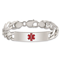 Sterling Silver Polished Medical Figaro Anchor Link ID Bracelet with Red Enamel Medical Emblem - 8.5" by Lumare Gioia