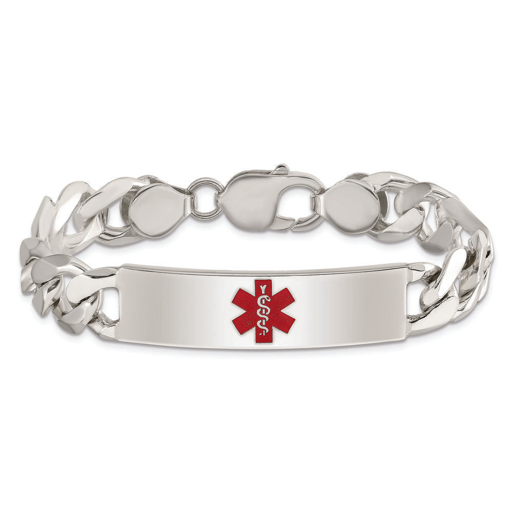 Sterling Silver Polished Medical Figaro Anchor Link ID Bracelet with Red Enamel Medical Emblem - 8.5" by Lumare Gioia