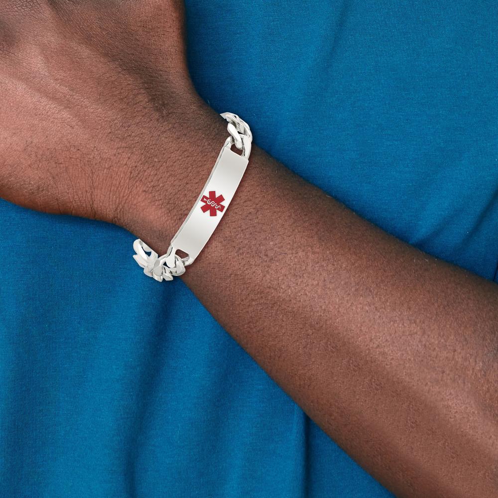 Sterling Silver Polished Medical Figaro Anchor Link ID Bracelet with Red Enamel Medical Emblem - 8.5" by Lumare Gioia