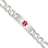 Sterling Silver Polished Medical Figaro Anchor Link ID Bracelet with Red Enamel Medical Symbol by Lumare Gioia