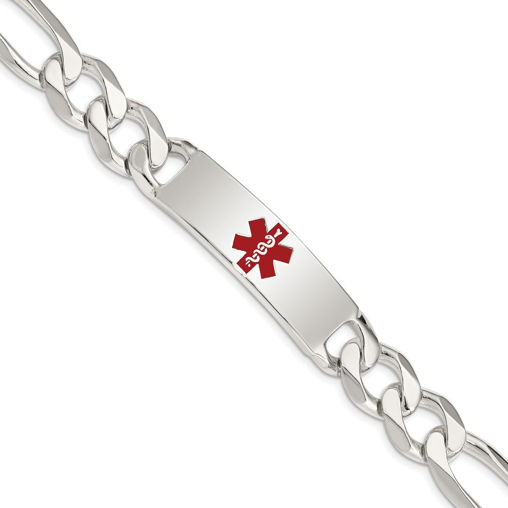 Sterling Silver Polished Medical Figaro Anchor Link ID Bracelet with Red Enamel Medical Symbol by Lumare Gioia