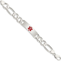 Sterling Silver Polished Medical Figaro Anchor Link ID Bracelet with Red Enamel Medical Symbol by Lumare Gioia