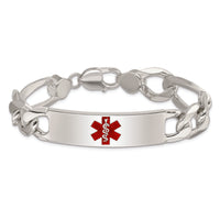 Sterling Silver Polished Medical Figaro Anchor Link ID Bracelet with Red Enamel Medical Symbol by Lumare Gioia