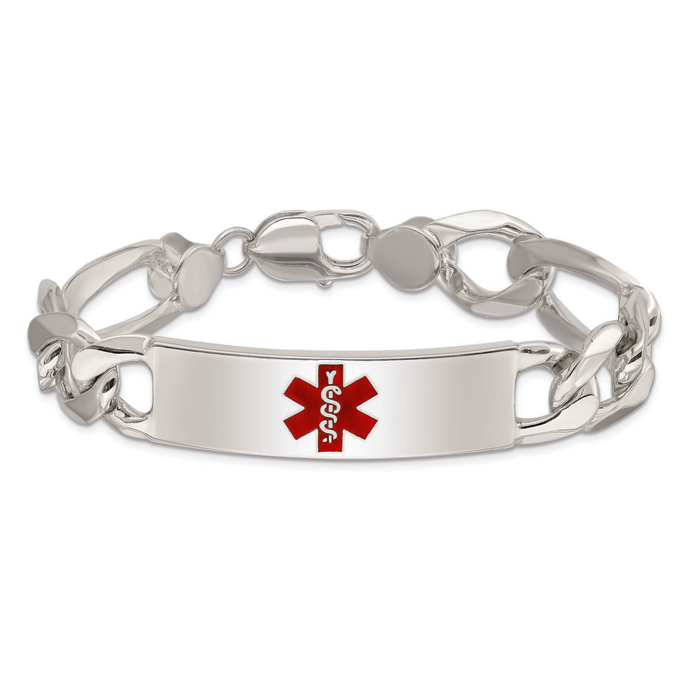 Sterling Silver Polished Medical Figaro Anchor Link ID Bracelet with Red Enamel Medical Symbol by Lumare Gioia