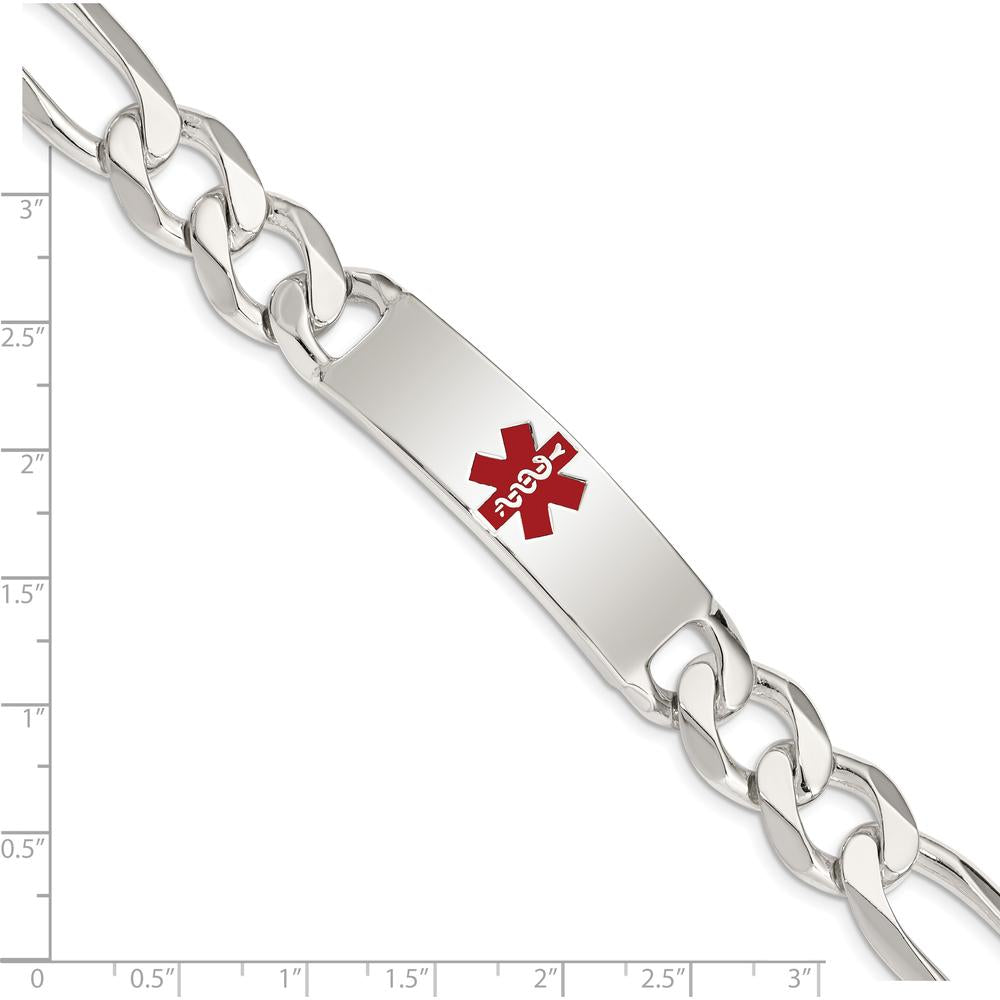 Sterling Silver Polished Medical Figaro Anchor Link ID Bracelet with Red Enamel Medical Symbol by Lumare Gioia