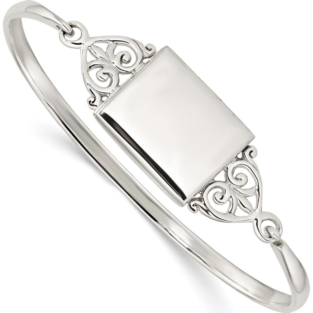 Sterling Silver Polished Rectangular Locket Bangle with Hook Clasp by Lumare Gioia
