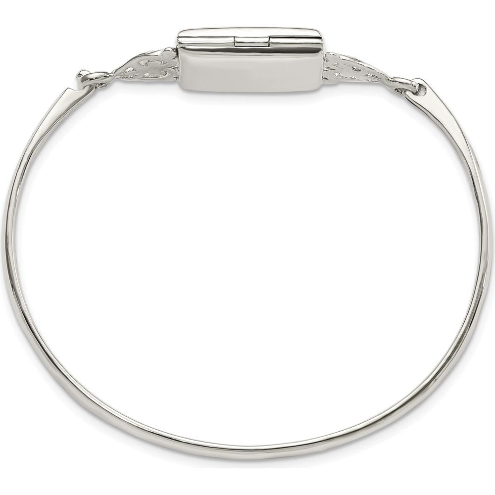 Sterling Silver Polished Rectangular Locket Bangle with Hook Clasp by Lumare Gioia