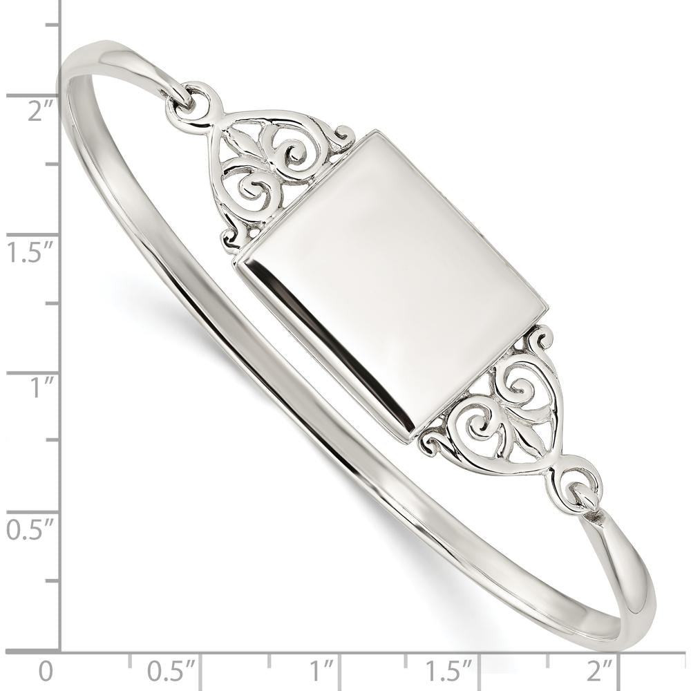 Sterling Silver Polished Rectangular Locket Bangle with Hook Clasp by Lumare Gioia
