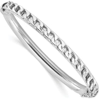 Sterling Silver Polished Rhodium-Plated Textured Link Hinged Bangle Bracelet - 5.7mm Width by Lumare Gioia