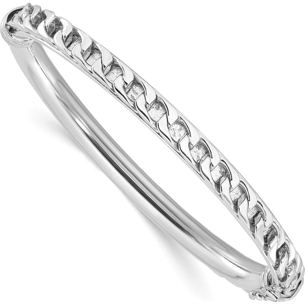 Sterling Silver Polished Rhodium-Plated Textured Link Hinged Bangle Bracelet - 5.7mm Width by Lumare Gioia