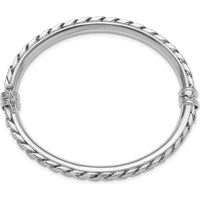 Sterling Silver Polished Rhodium-Plated Textured Link Hinged Bangle Bracelet - 5.7mm Width by Lumare Gioia