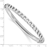 Sterling Silver Polished Rhodium-Plated Textured Link Hinged Bangle Bracelet - 5.7mm Width by Lumare Gioia