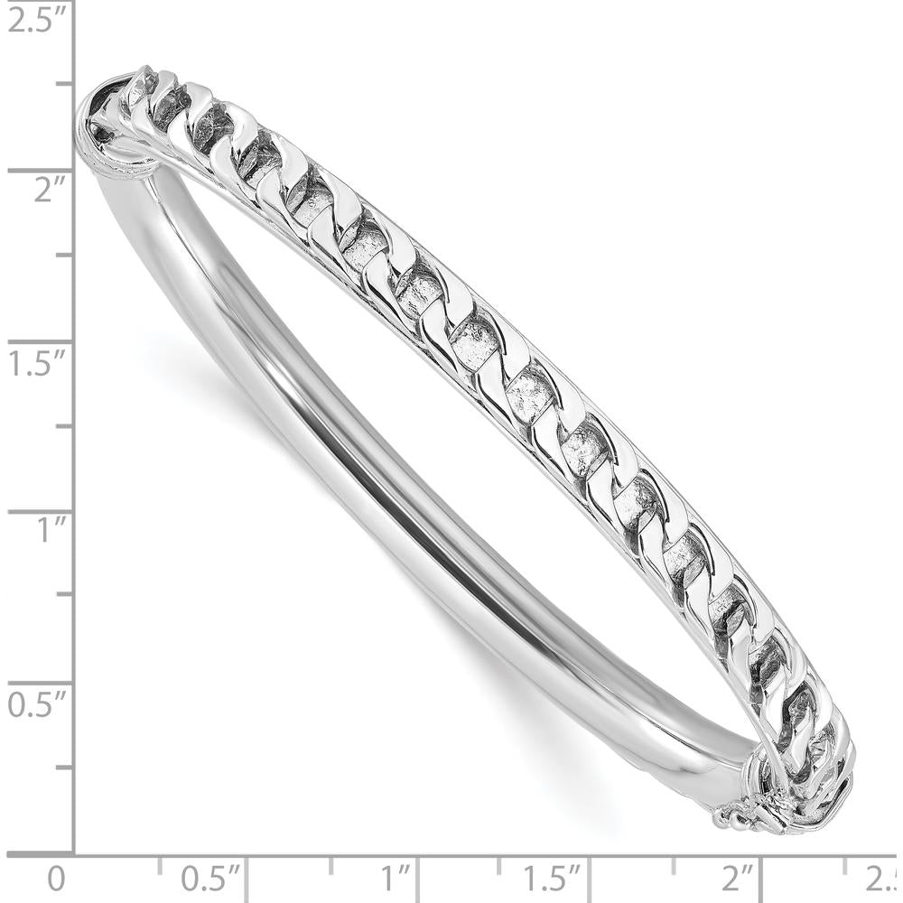 Sterling Silver Polished Rhodium-Plated Textured Link Hinged Bangle Bracelet - 5.7mm Width by Lumare Gioia