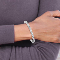 Sterling Silver Polished Rhodium-Plated Textured Link Hinged Bangle Bracelet - 5.7mm Width by Lumare Gioia